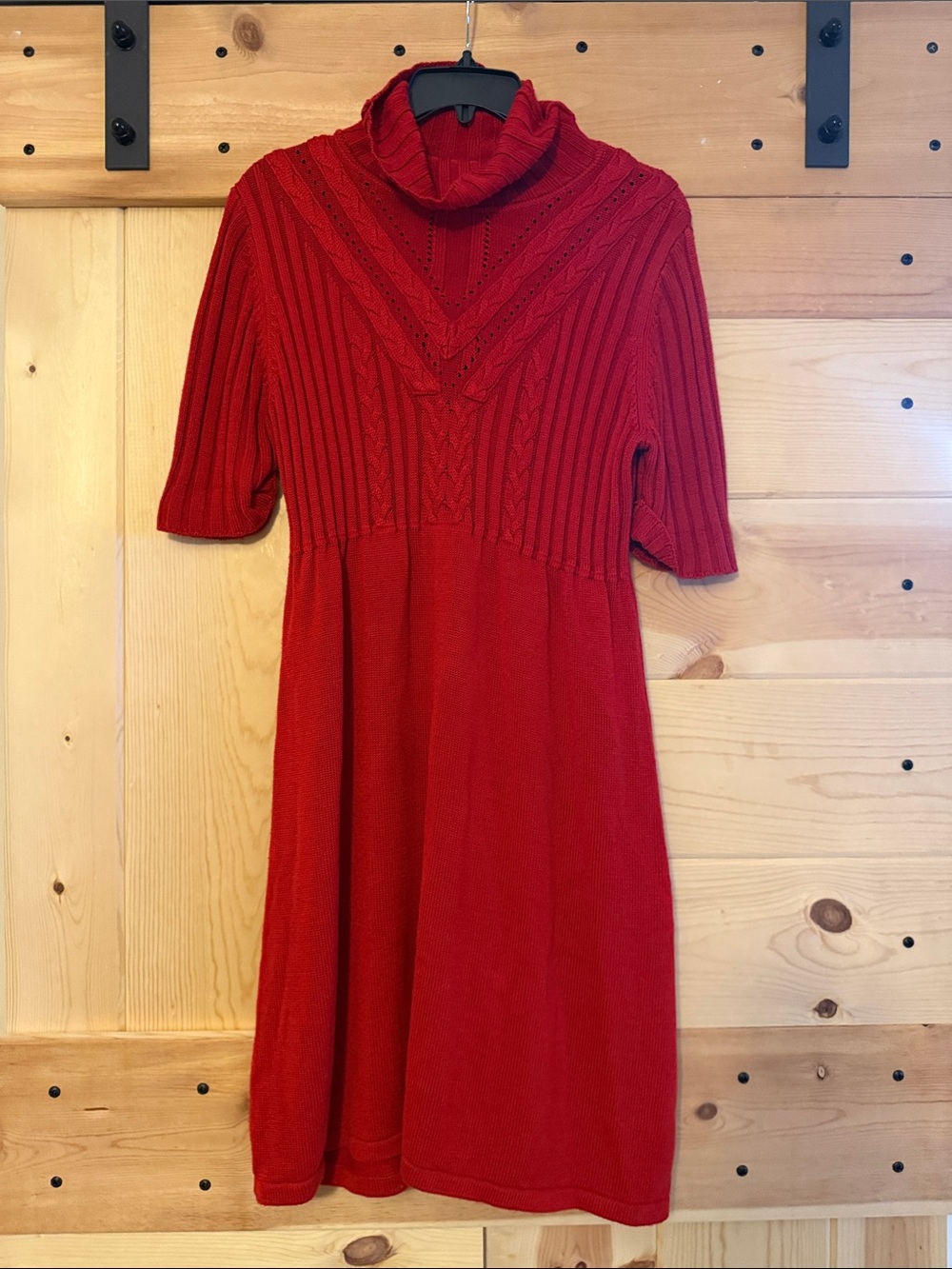 Red Calvin Klein Cable-Knit Turtleneck Sweater Dress